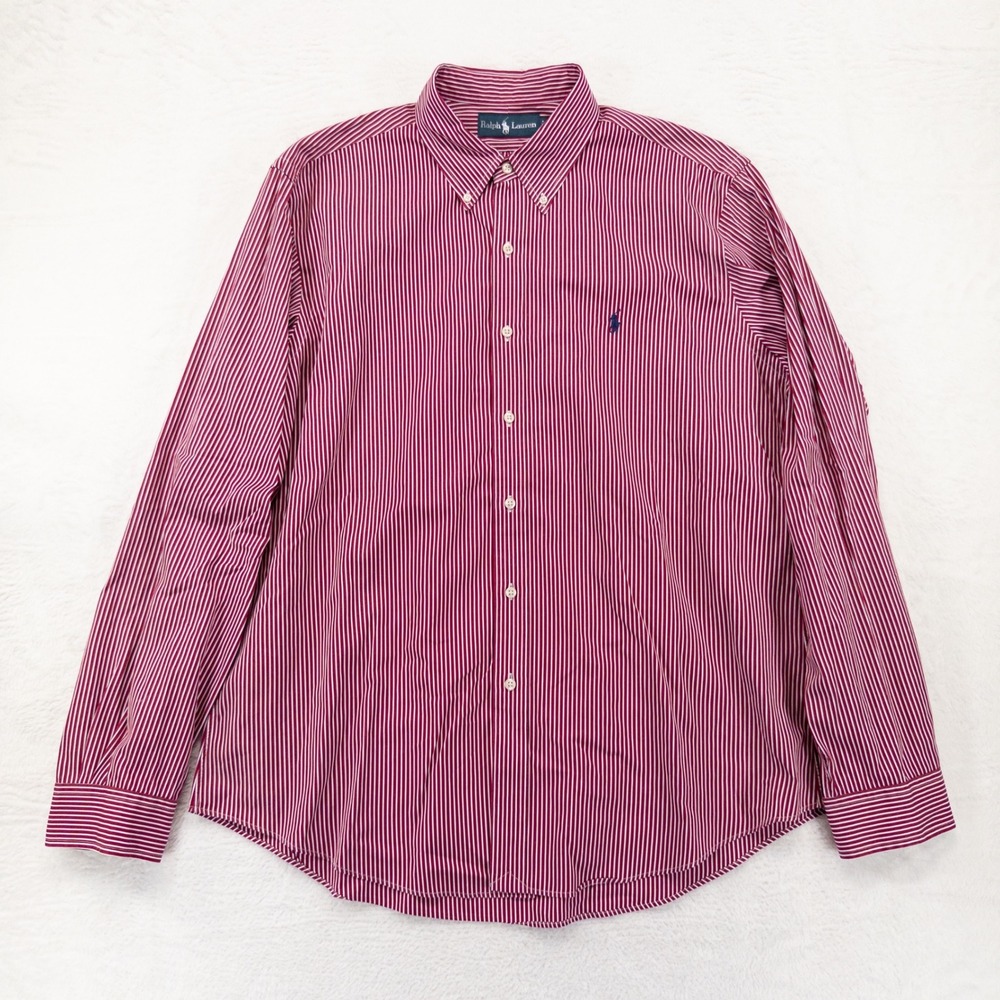 Polo Ralph Lauren Mens Button Down Shirt XL Red White Striped Preppy Americana